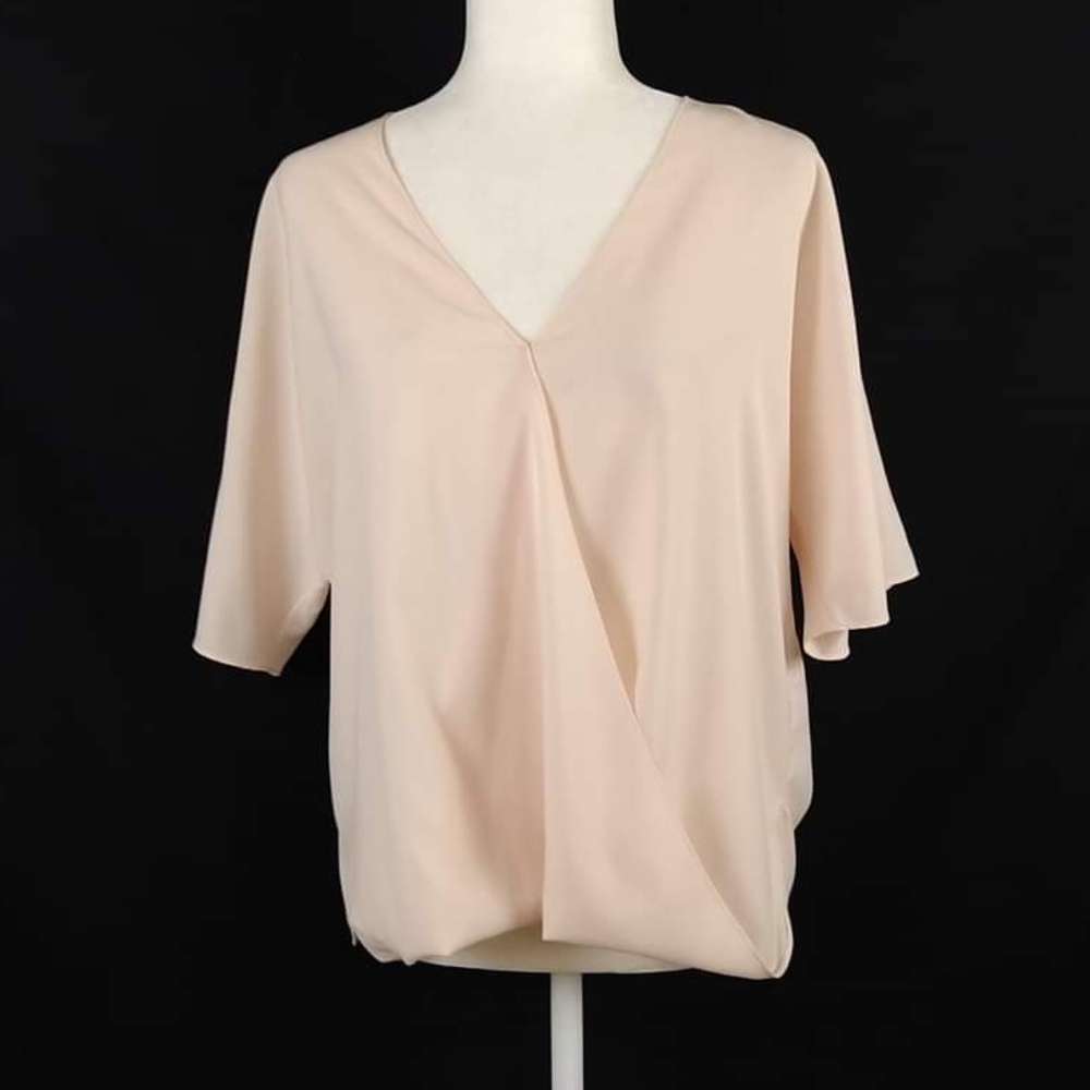 French Connection Blush Pink V-Neck Draped Blouse